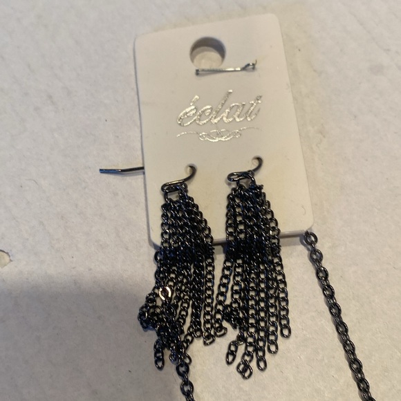NWT eclat Antique-looking Black Tassel necklace w/ Faux Sapphire/Rhinestones - Picture 4 of 4
